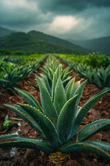 Visualization of an experimental agave farm exploring new varieties for climate resilience,