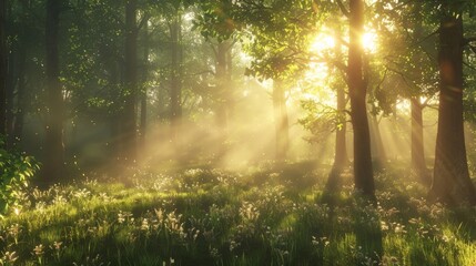 A sunlit lake at midday, wildlife visible along the shores, lush greenery surrounding the clear blue water, capturing a vibrant and wild cinematic landscape. Created Using: midday sun, clear blue