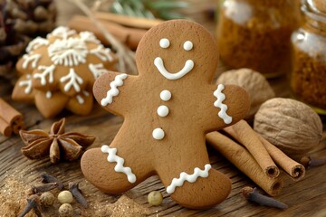Fototapeta premium Close-up of a single gingerbread man with icing