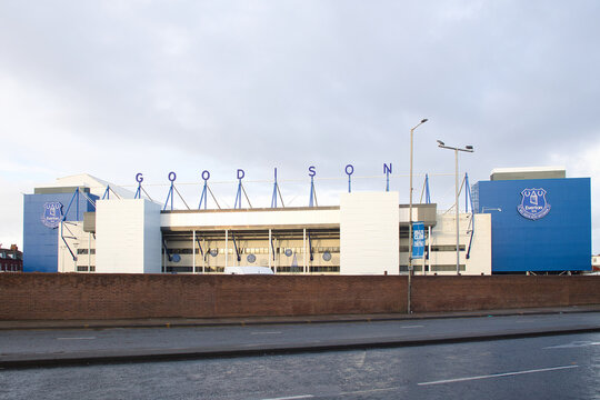 England, Liverpool - December 29, 2023: Goodison Park, the home of Everton FC, seen from Walton Lane.