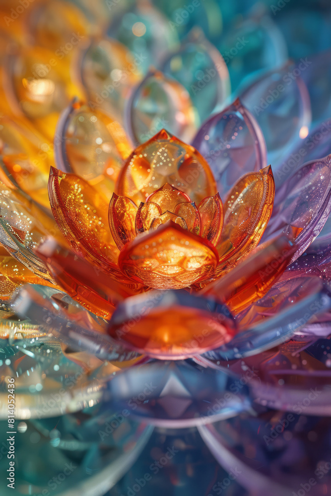 Poster artistic representation of a beehive, with hexagonal cells morphing into a kaleidoscope of colors,