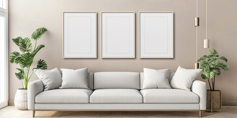 modern living room with blank frame