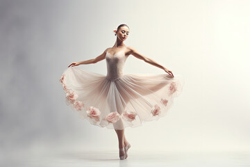 classic ballerina dancing on studio background