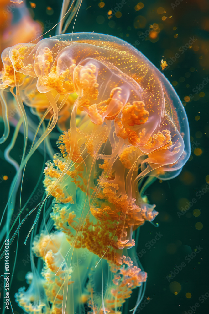 Leinwandbilder visualization of a jellyfish with tentacles that turn into strands of seaweed swaying in ocean curre