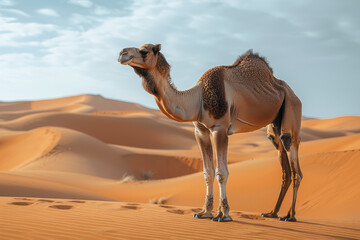Image of a camel whose humps seamlessly transition into sand dunes, mirroring the desert it inhabits,