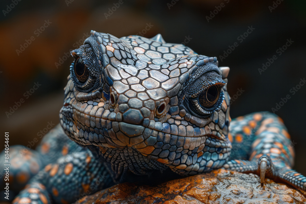 Poster Reptile with a body covered in sharp geometric scales, creating a mesmerizing mosaic as it moves,