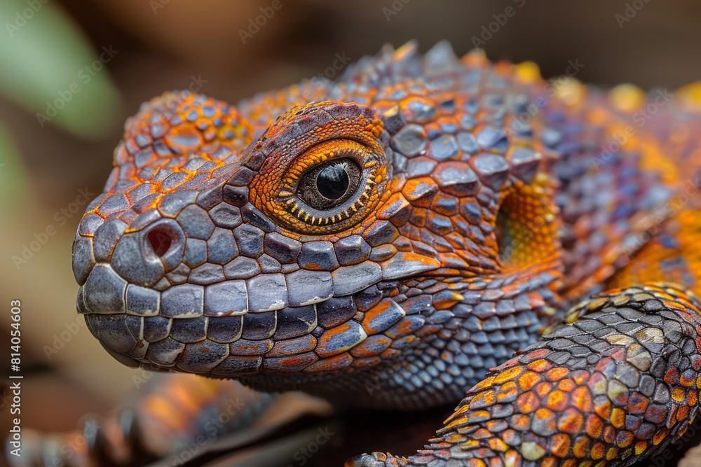 Poster Reptile with a body covered in sharp geometric scales, creating a mesmerizing mosaic as it moves,