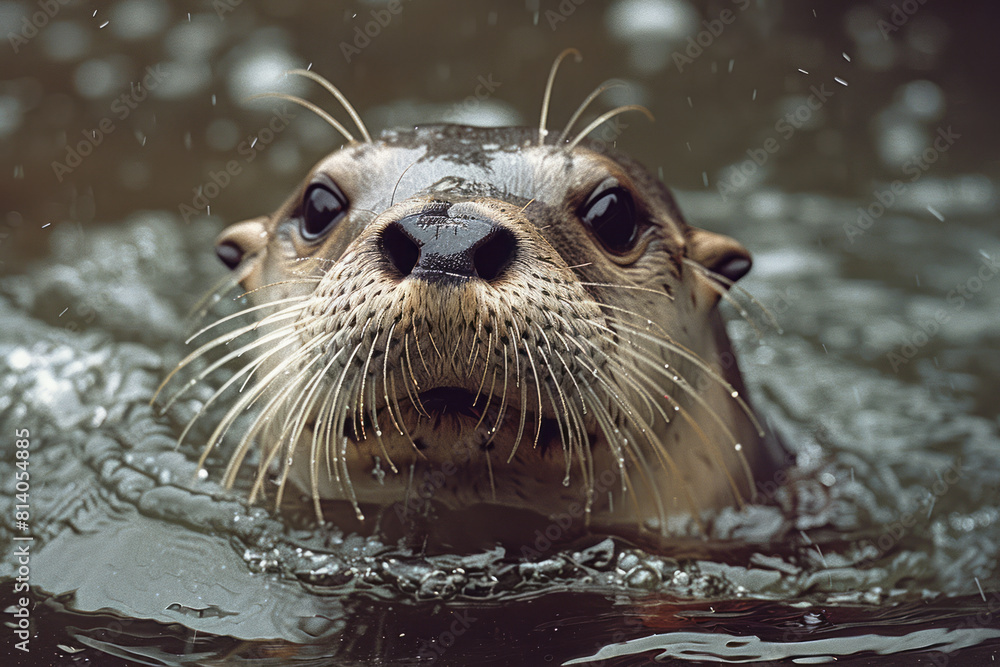 Poster aquatic mammal with a sleek, rubbery hide that changes color based on water temperature,