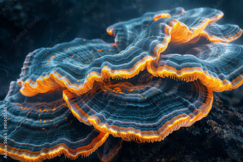 Fototapete abstract pattern created by the branching filaments of a fungus, depicted with glowing edges against