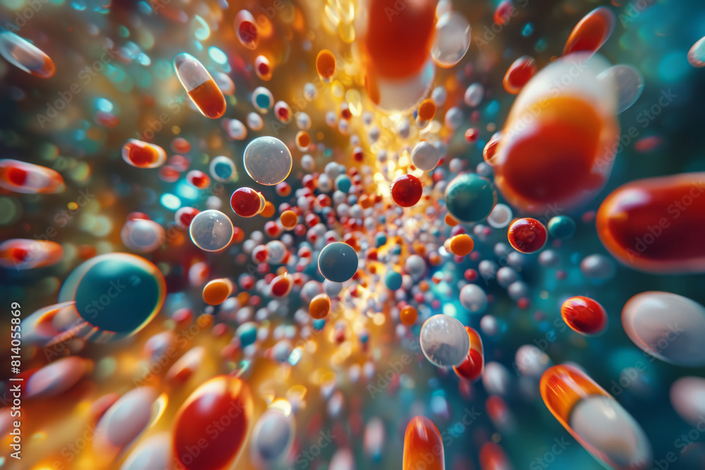 Aufkleber abstract visualization of antibiotic molecules interacting with a bacterial cell wall, represented a