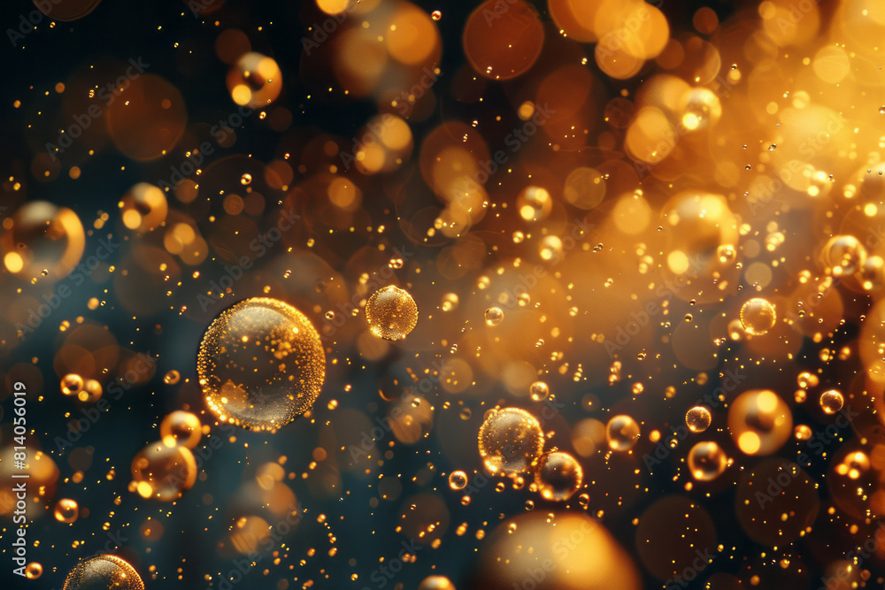 Poster Abstract patterns formed by yeast cells during fermentation, visualized as clusters of golden bubbles,