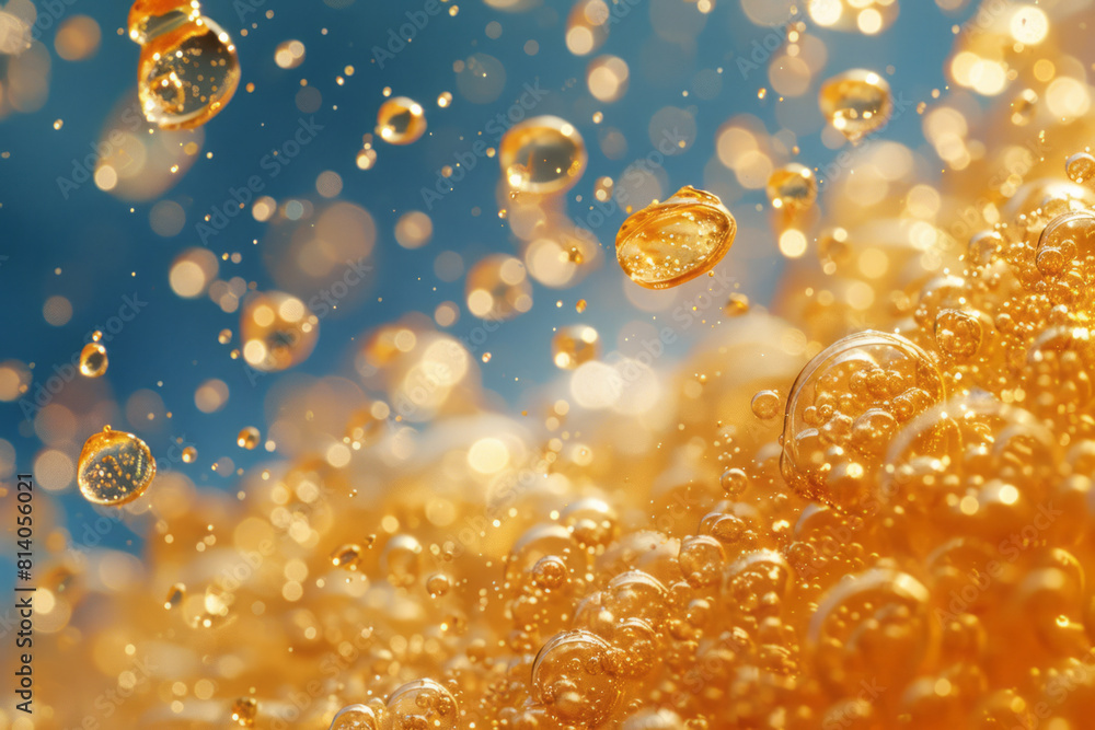 Leinwandbilder abstract patterns formed by yeast cells during fermentation, visualized as clusters of golden bubble