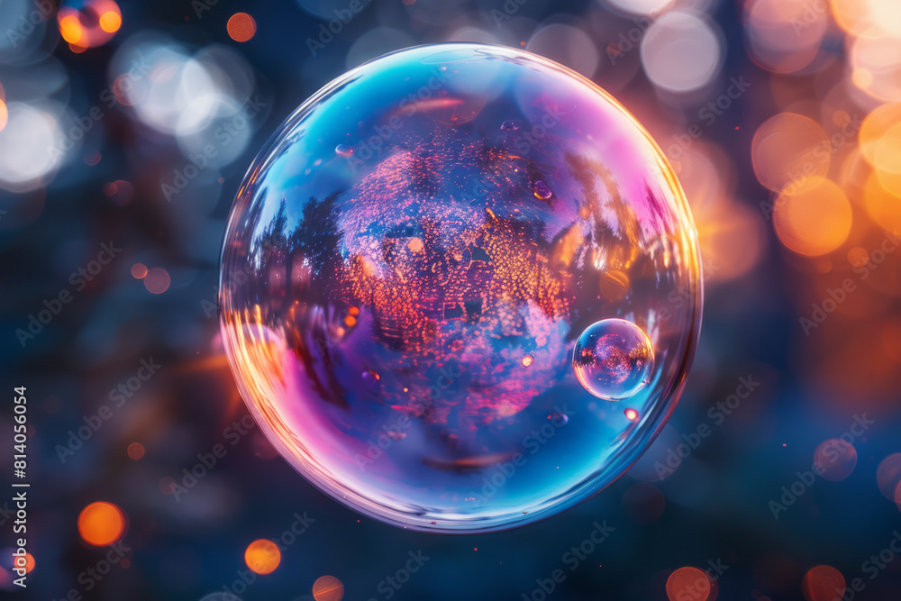 Leinwandbilder Artistic interpretation of a chlamydia bacterium, encapsulated in a bubble-like structure with iridescent colors,