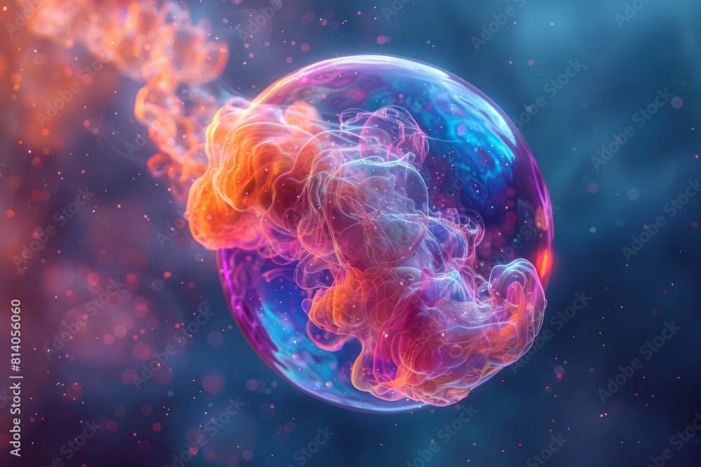 Aufkleber Artistic interpretation of a chlamydia bacterium, encapsulated in a bubble-like structure with iridescent colors,