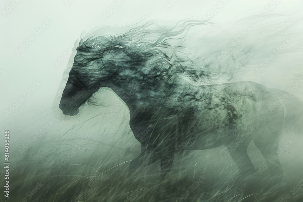 Poster Abstract form of a centaur, where its human and horse parts blend into a continuous, flowing shape,