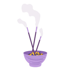Thai incense.Aromatherapy.Flat vector illustration of incense sticks . Fragrant smoke .Vector