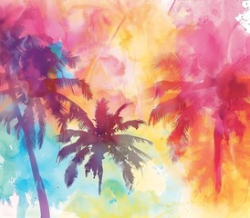 abstract painting of palm trees in a watercolor style
