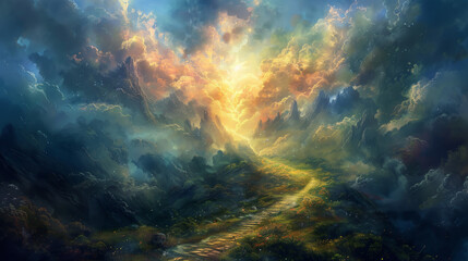 Obraz premium A path that leads up to the heavens, where light shines brightly.