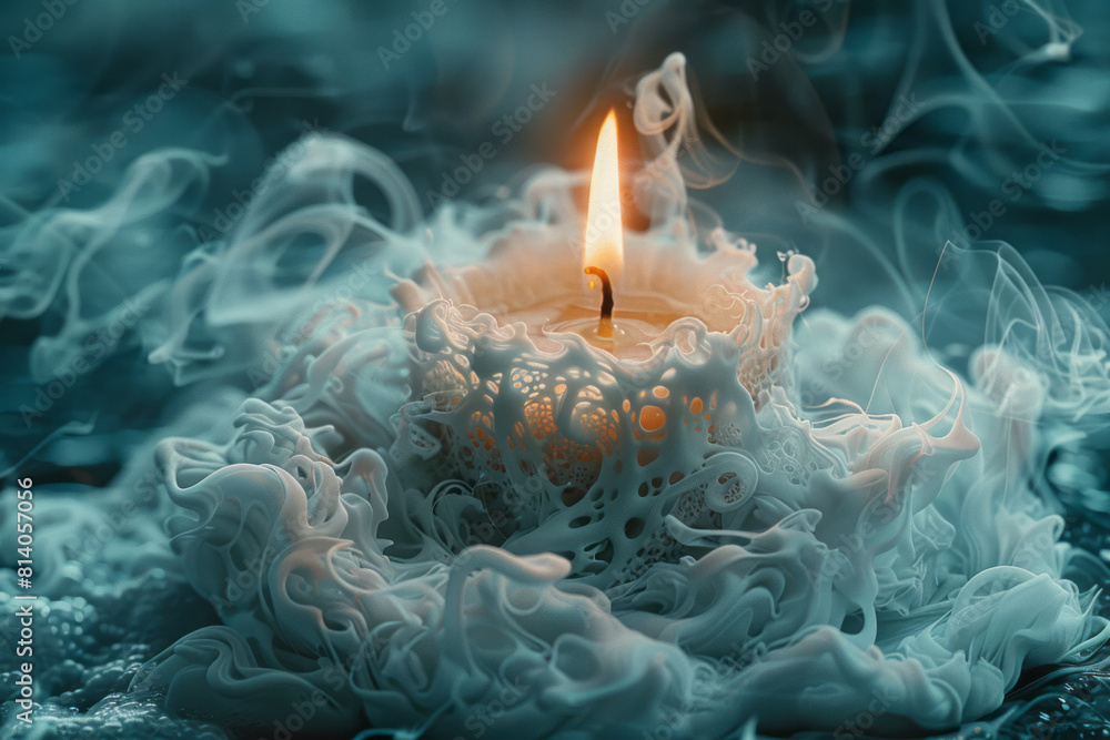 Aufkleber visualization of a candle whose smoke turns into intricate, floating lace patterns,