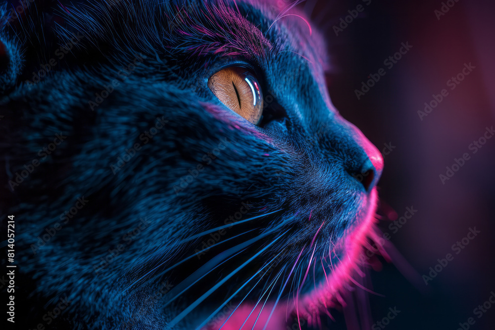 Aufkleber a cat with a bioluminescent fur that changes color based on its mood, integrated with emotive techno