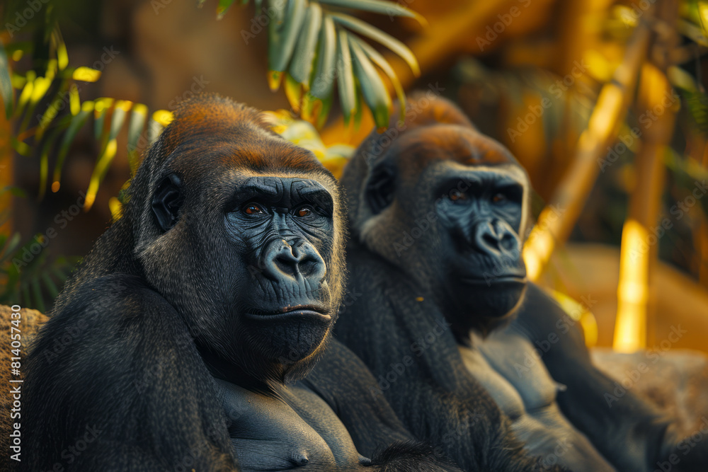 Poster gorillas with voice-to-text technology, able to communicate verbally with humans through a digital i