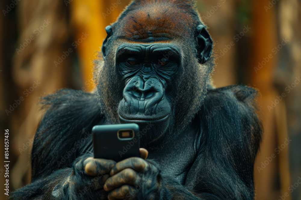 Poster gorillas with voice-to-text technology, able to communicate verbally with humans through a digital i