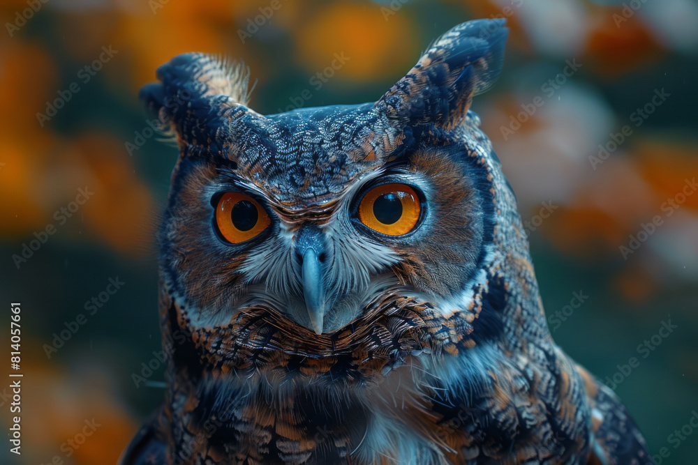 Poster An owl with enhanced auditory and visual sensors, used for monitoring forest ecosystems at night,