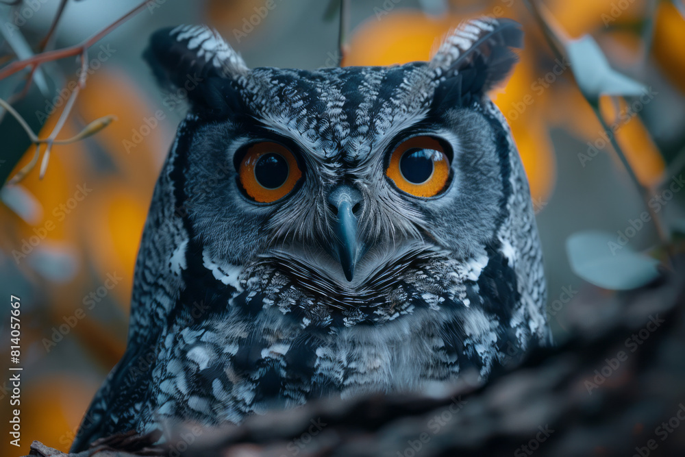 Poster An owl with enhanced auditory and visual sensors, used for monitoring forest ecosystems at night,