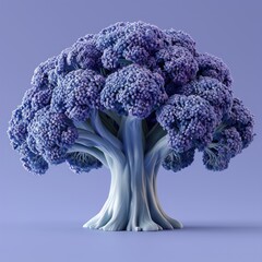 Purple broccoli isolated on purple background. Fresh, natural, organic. Healthy vegetable. Looking like a tree. 