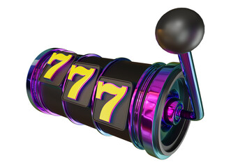 3d casino slot machine with jackpot and 777 numbers on a transparent background