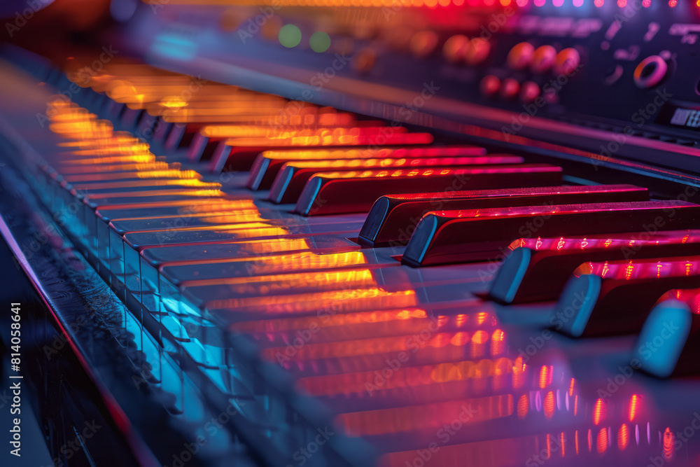 Poster Visualization of a piano's arpeggio, ascending and descending lines in a chromatic scale of colors.