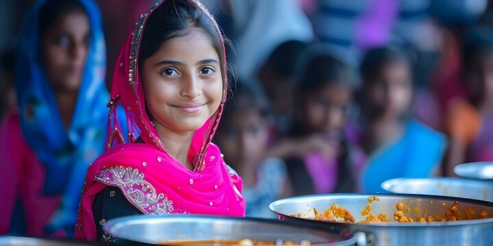 Indian girl embodying the spirit of mutual aid while volunteering at a langar on Baisakhi. Concept Volunteering, Langar, Baisakhi, Indian girl, Mutual aid