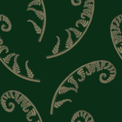 Seamless botanical vintage pattern on green background for design of fabrics, paper, packaging, textiles in hand drawn cartoon flat style.