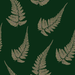 Seamless botanical vintage pattern on green background for design of fabrics, paper, packaging, textiles in hand drawn cartoon flat style.