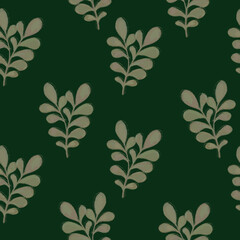 Seamless botanical vintage pattern on green background for design of fabrics, paper, packaging, textiles in hand drawn cartoon flat style.