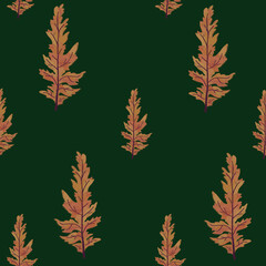 Seamless botanical vintage pattern on green background for design of fabrics, paper, packaging, textiles in hand drawn cartoon flat style.