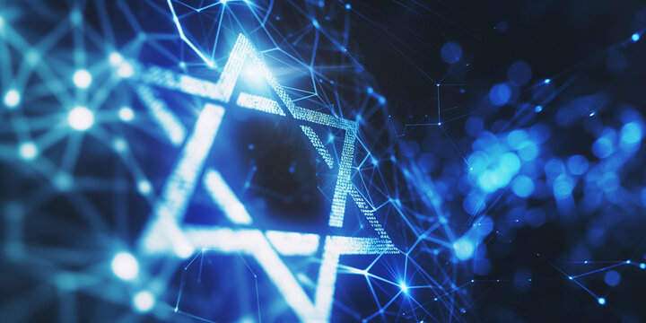 Israelisches Flaggen Symbol Davidstern digitales Design in silber mit blauen Hintergrund