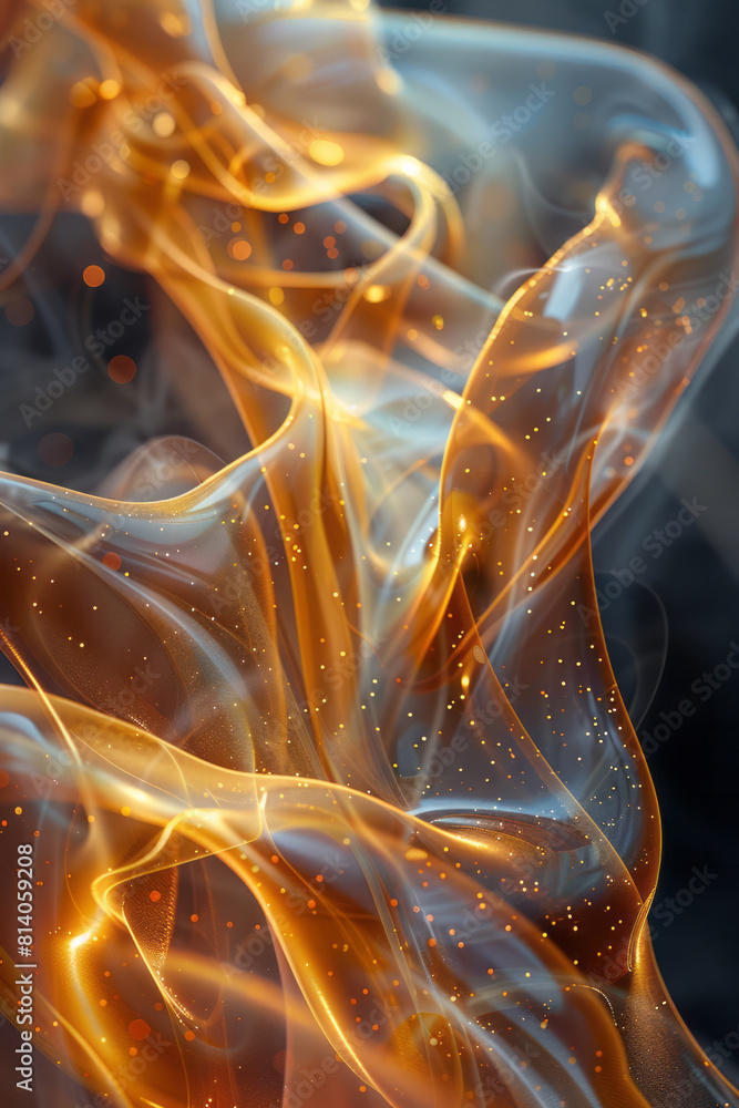 Aufkleber visualization of a saxophone solo, depicted as a cascade of fluid, golden lines that mimic the flow 