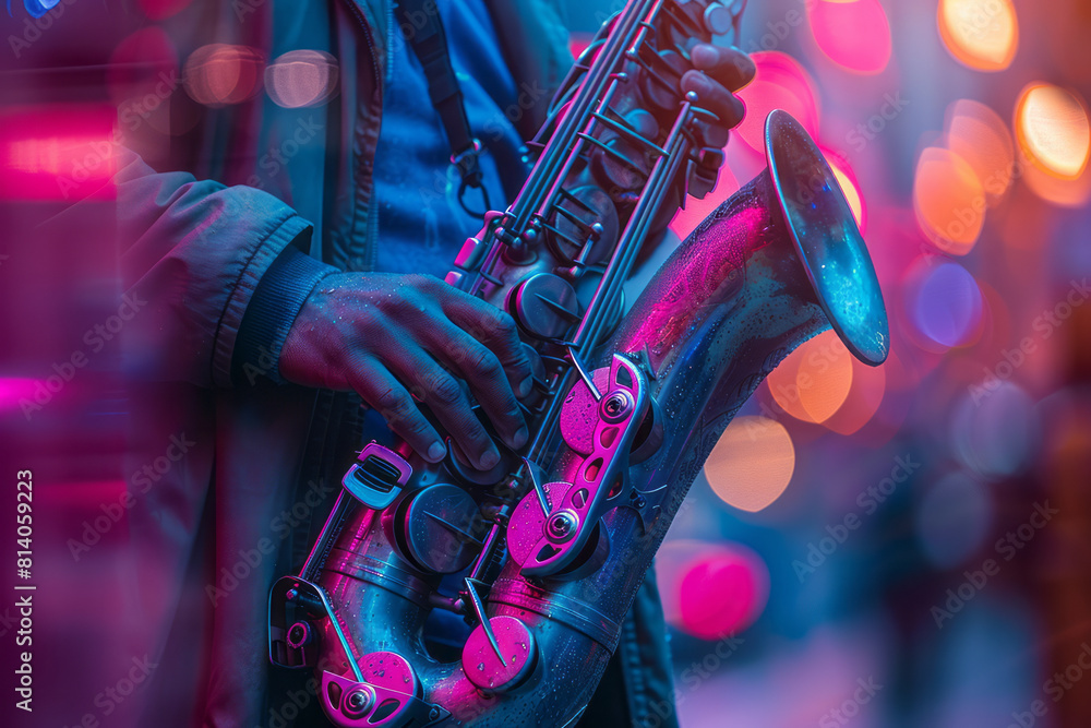 Poster visualization of a night of jazz, with cool blues and purples blending into smooth gradients that ev