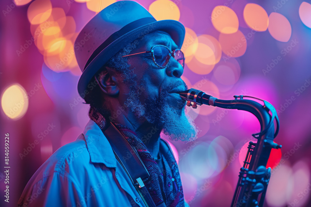 Poster visualization of a night of jazz, with cool blues and purples blending into smooth gradients that ev