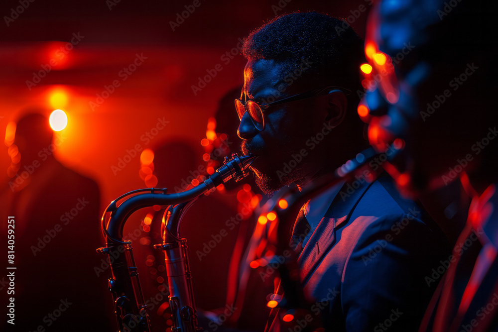 Aufkleber visualization of the rhythm section of a jazz band, with structured yet fluid lines that represent t