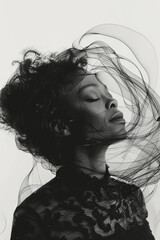 Artistic depiction of a jazz vocalist, with curving lines that represent the melody and lyrics flowing from the singer,
