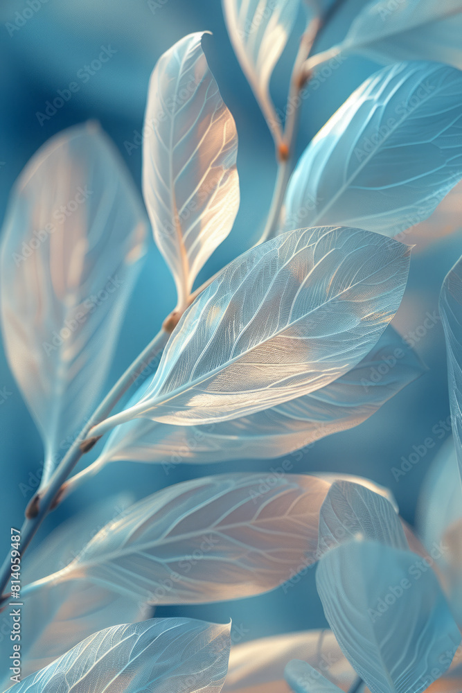 Aufkleber Abstract pattern with light, feather-like shapes floating over a serene blue gradient, symbolizing the airy notes of a piccolo,