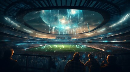 A high-tech sports stadium equipped with immersive AR experiences for spectators.