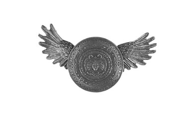 iron shield with wings isolated on white background