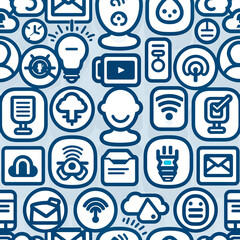 Seamless pattern of social network icons, blue version