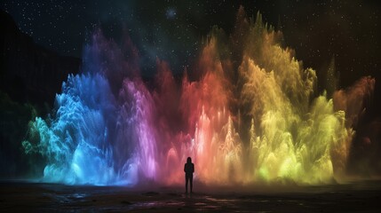 A magical burst of rainbow powder bursting forth like a supernova