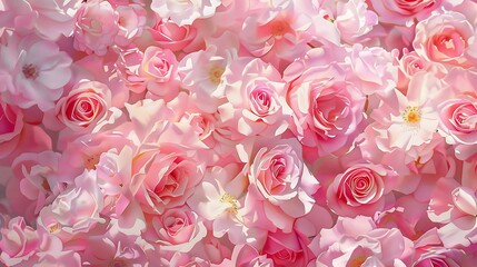 Background of pink roses in full bloom, their soft petals standing out beautifully against the clean white canvas.