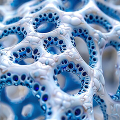 Seamless abstract fractal pattern, 3D illustration with blue and white openwork lace texture