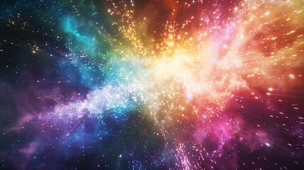 A magical burst of rainbow powder bursting forth like a supernova